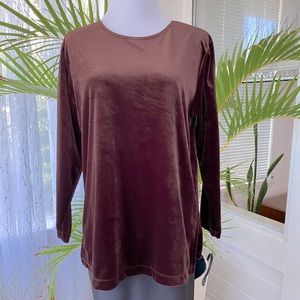 LIZ BAKER ESSENTIALS Women’s Brown Velvet Crew Neck Sweater Size Medium M